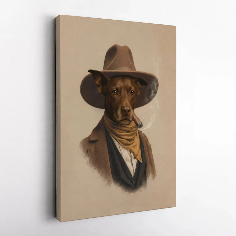 Cowboy Dog Portrait Canvas | Vintage Western Animal Wall Art | Premium Fade-Resistant Print | Unique Gift for Dog Lovers & Man Cave Decor