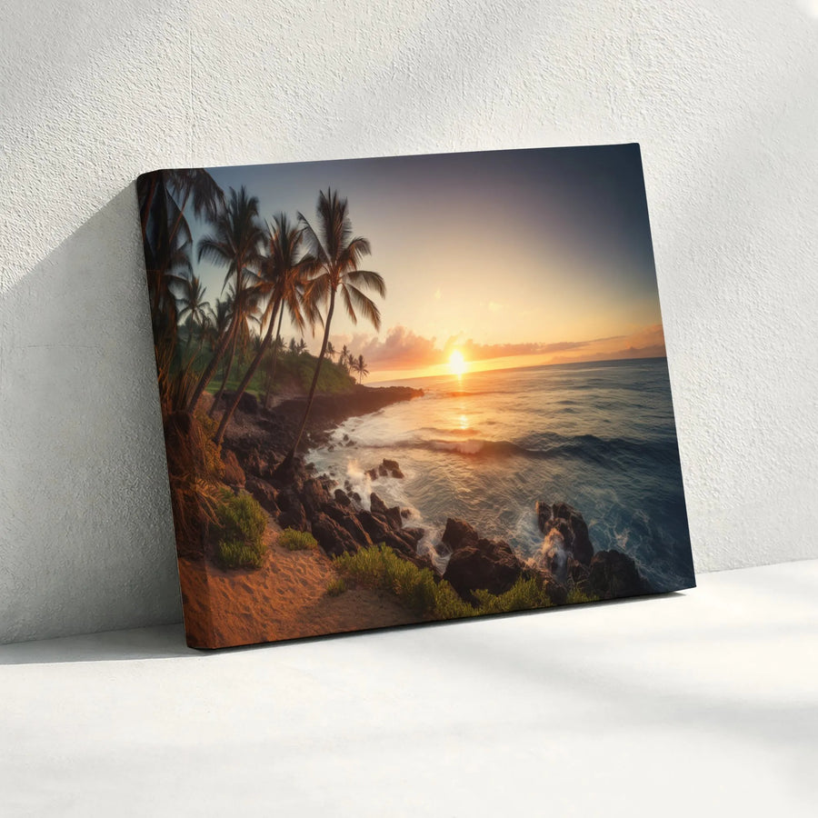 Coastal Sunset Canvas Wall Art | Realistic Ocean Seascape Photography | Premium Fade-Resistant Print | Modern Beach House & Living Room Decor Gift