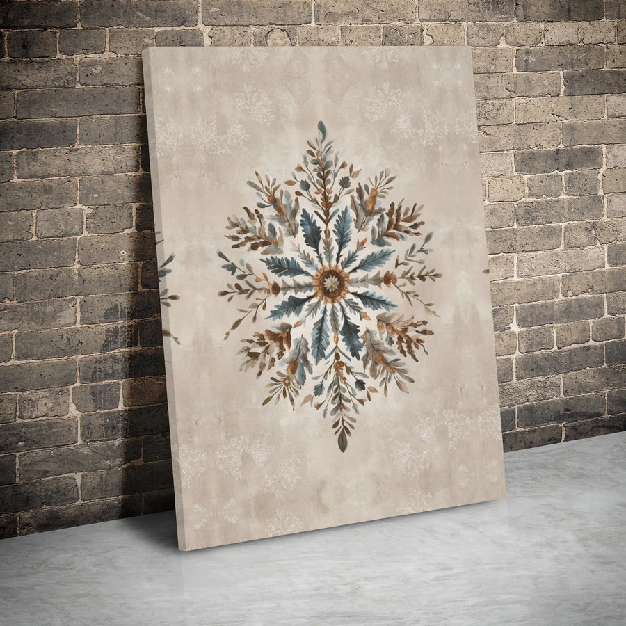 Botanical Mandala Wall Art | Watercolor Leaf Motif Canvas | Premium 1.25-Inch Gallery Wrap | Earthy Neutral Home Decor Gift