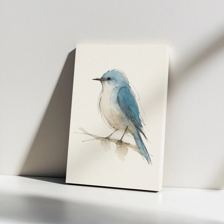 Minimalist Blue Bird Canvas Wall Art | Watercolor Sketch Painting Print | Premium Gallery Wrapped Canvas | Modern Nature Themed Home Decor Gift