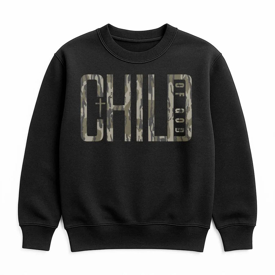 Child Of God Sweatshirt | Camo Faith Christian Graphic Print | Premium Soft Cotton Blend | Religious Gift for Men and Women