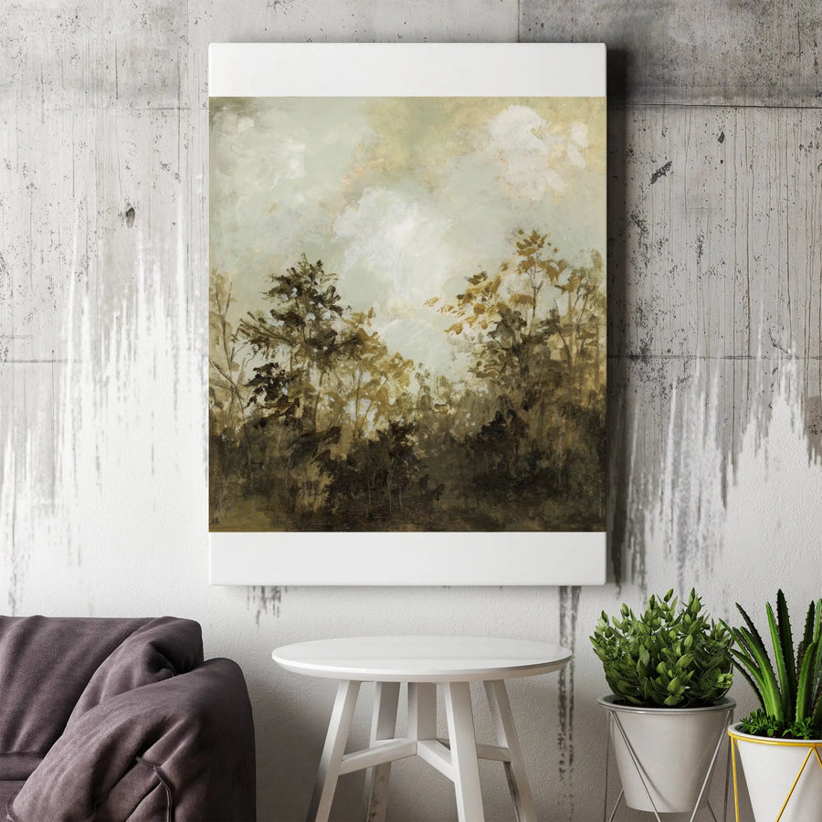 Abstract Forest Vertical Canvas | Muted Earth Tone Woodland Painting | Premium Thick Gallery Wrap | Rustic Home Decor Gift