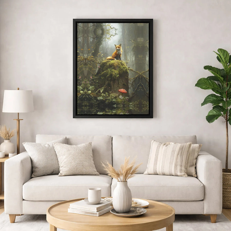 Fox Canvas Wall Art | Mystical Forest Nature Print with Toadstool | Premium 1.25" Gallery Wrapped Canvas | Whimsical Woodland Home Decor
