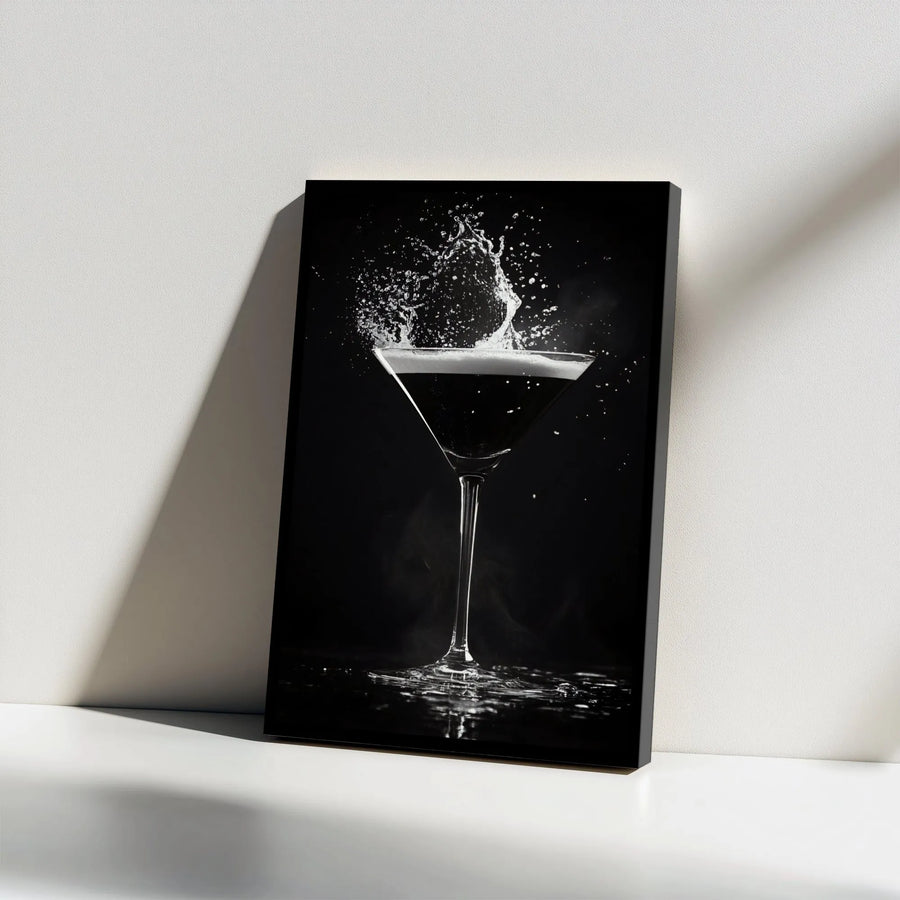 Martini Cocktail Canvas Wall Art | Black and White Splash Photography | Premium Gallery Wrap Print | Modern Kitchen and Home Bar Decor