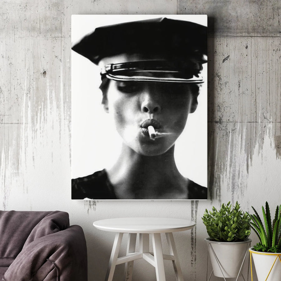 Black and White Smoking Woman Canvas | Provocative Fashion Photography | Premium Gallery-Style Print | Modern Minimalist Home Decor Gift