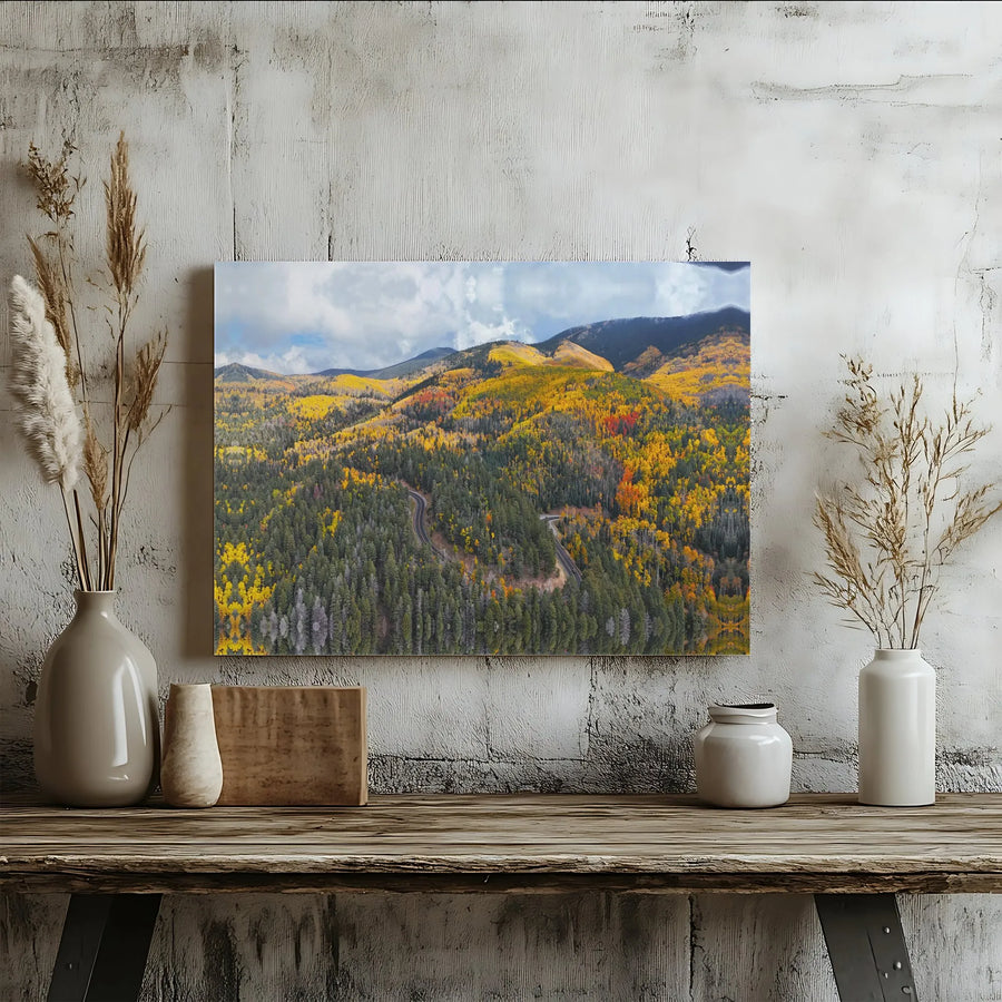 Autumn Mountain Forest Canvas | Winding Road Fall Landscape | Premium Fade-Resistant Wall Art | Rustic Home Office Decor Gift