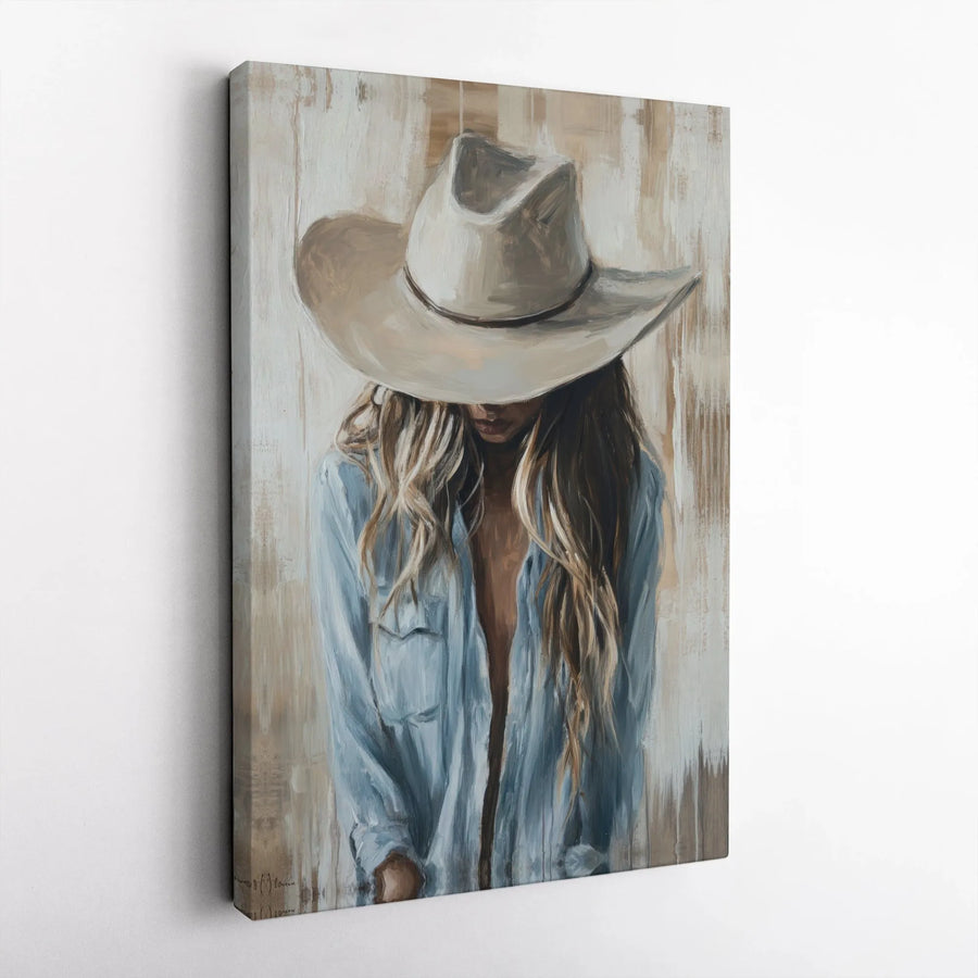 Western Cowgirl Wall Art | Neutral Countryside Canvas Print | Premium Gallery-Wrapped 1.25" Frame | Elegant Home Decor for Living Room