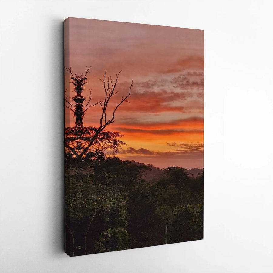 Tropical Sunset Canvas Wall Art | Fiery Orange Sky Landscape Print | Premium Gallery Wrapped Canvas | Living Room Decor Gift for Nature Lover