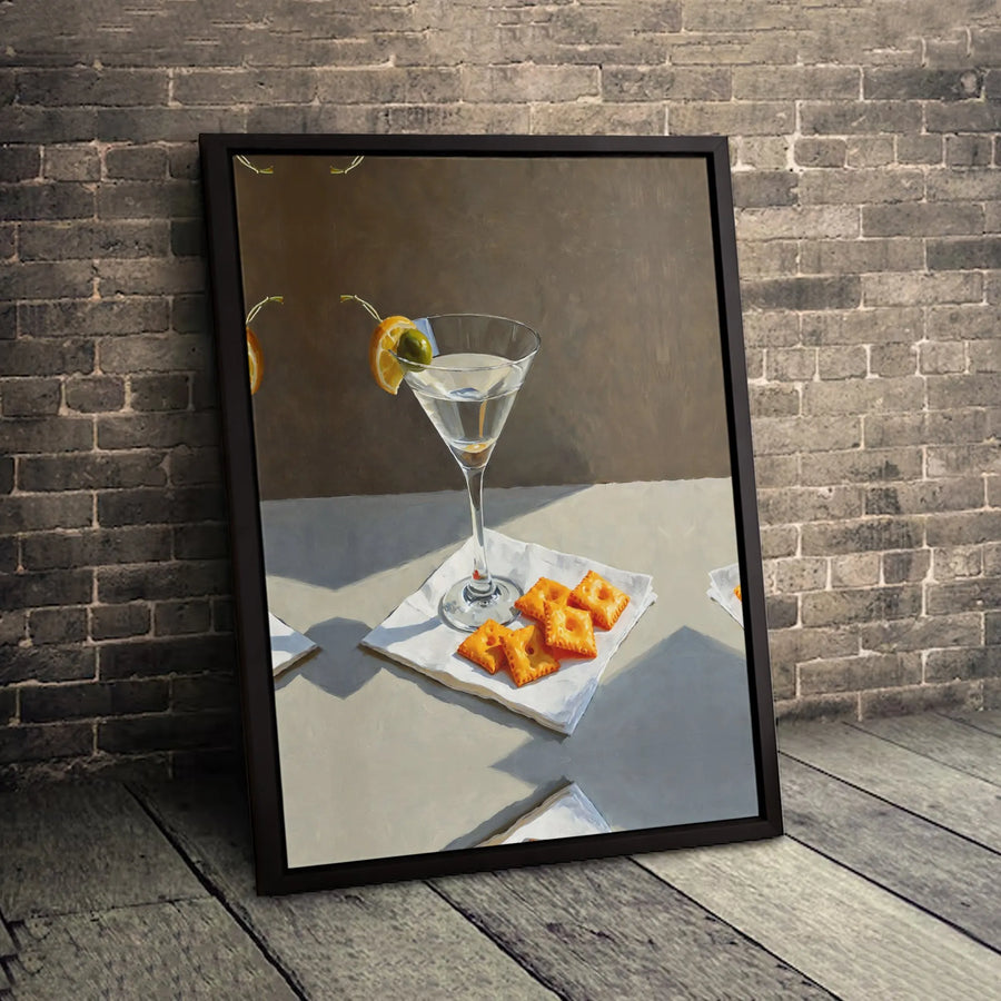 Martini and Crackers Canvas Art | Still Life Kitchen Wall Decor | Premium Fade-Resistant Print | Bar Cart Decor Gift for Cocktail Lovers