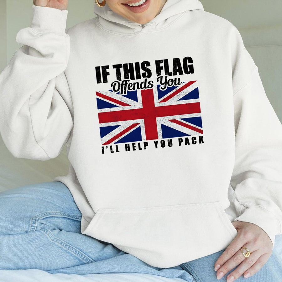 British Union Jack Flag Hoodie | If This Flag Offends You Design | Premium Cotton Blend Sweatshirt | Patriotic Gift for UK Proud Britons
