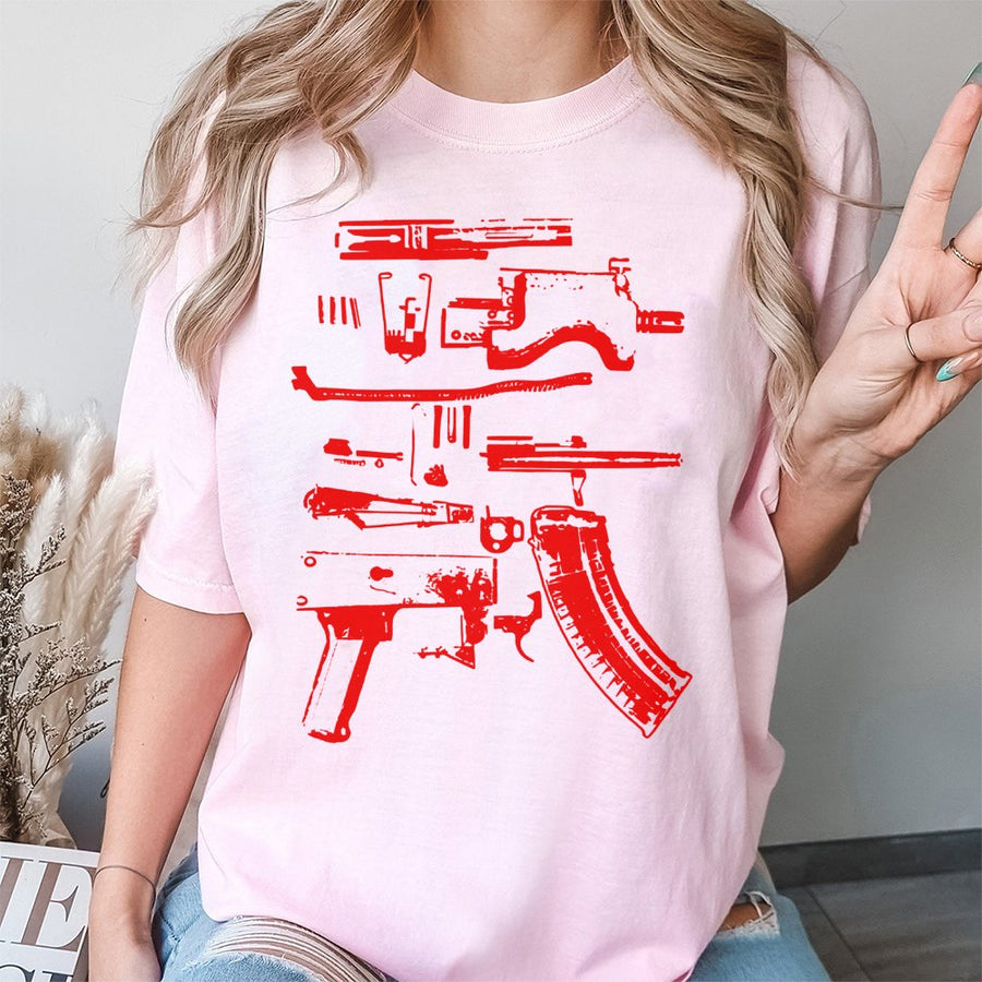 Firearms Parts Diagram T-Shirt | Tactical Weapon Schematic Graphic | 100% Cotton Premium Tee | Gift for Gun Enthusiast & Shooter