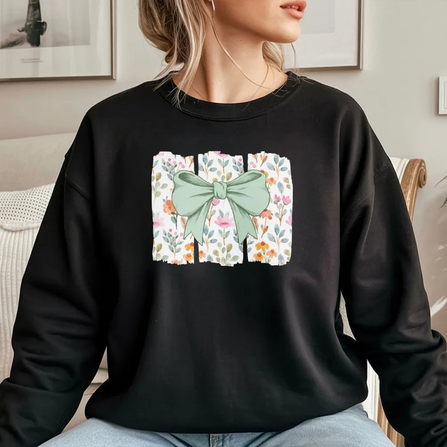 Coquette Bow Sweatshirt | Vintage Floral Wildflower Graphic | Soft Cotton Cottagecore Top | Romantic Aesthetic Clothing Gift for Her