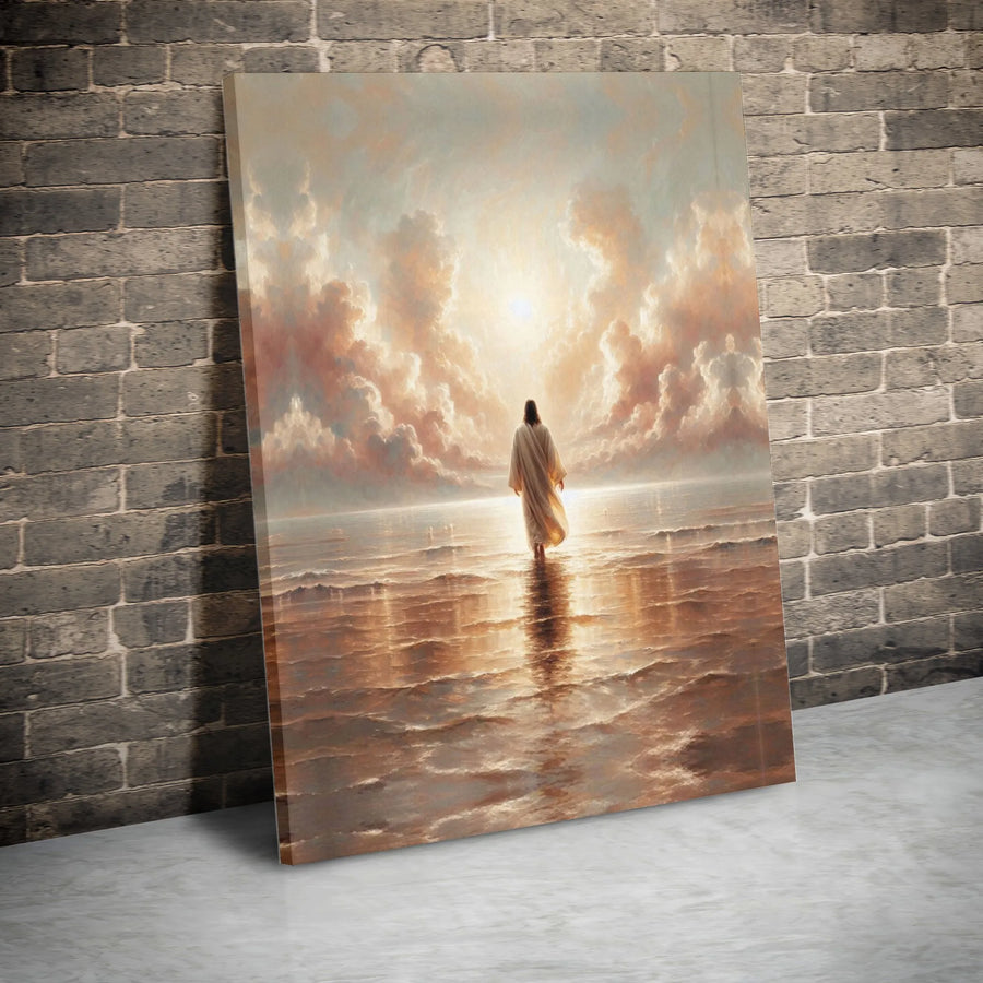 Jesus Walking On Water Canvas Wall Art | Ethereal Coastal Religious Decor | Premium Fade-Resistant Gallery Wrap | Meaningful Christian Gift