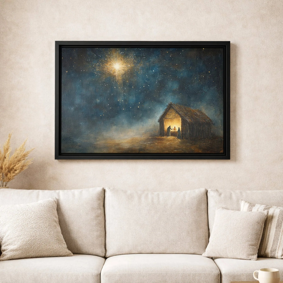 Nativity Scene Canvas Print | Star of Bethlehem Oil Painting | Premium Gallery-Wrapped Wall Art | Religious Christmas Home Decor Gift