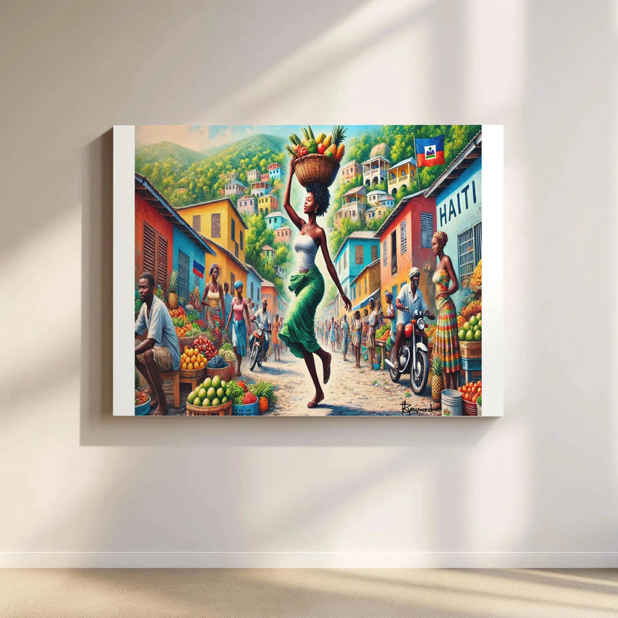 Haitian Street Market Canvas Print | Vibrant Caribbean Culture Artwork | 1.25 Inch Gallery Wrap | Cultural Wall Decor for Home Office