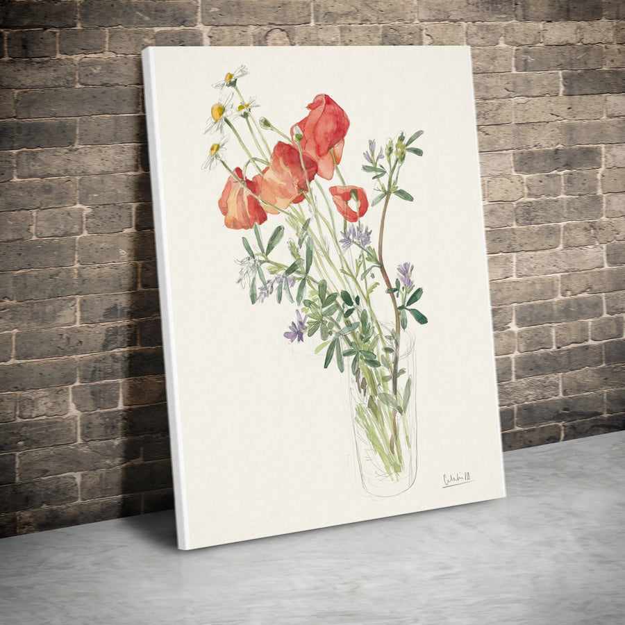 Wildflower Bouquet Vertical Canvas | Watercolor Sketch Floral Illustration | Premium Thick Gallery Wrap | Modern Farmhouse Wall Decor Gift