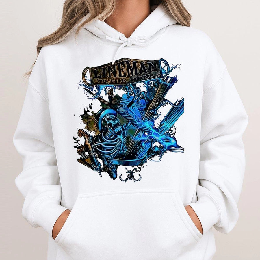 Lineman Hoodie | To The Bone Skeleton Graphic Design | Premium Cotton Blend | Electrician Gift For Him And Her