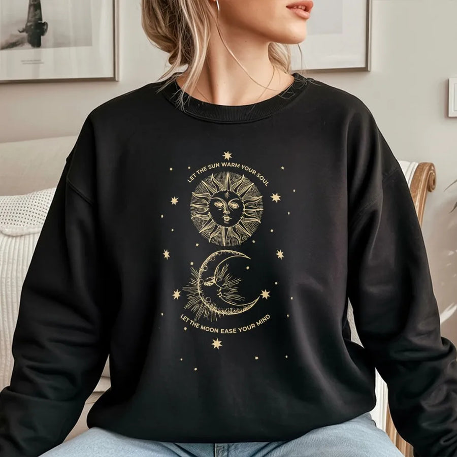 Celestial Sun and Moon Sweatshirt | Spiritual Quote Graphic Pullover | Cozy Cotton Blend | Boho Witchy Astrology Gift for Women