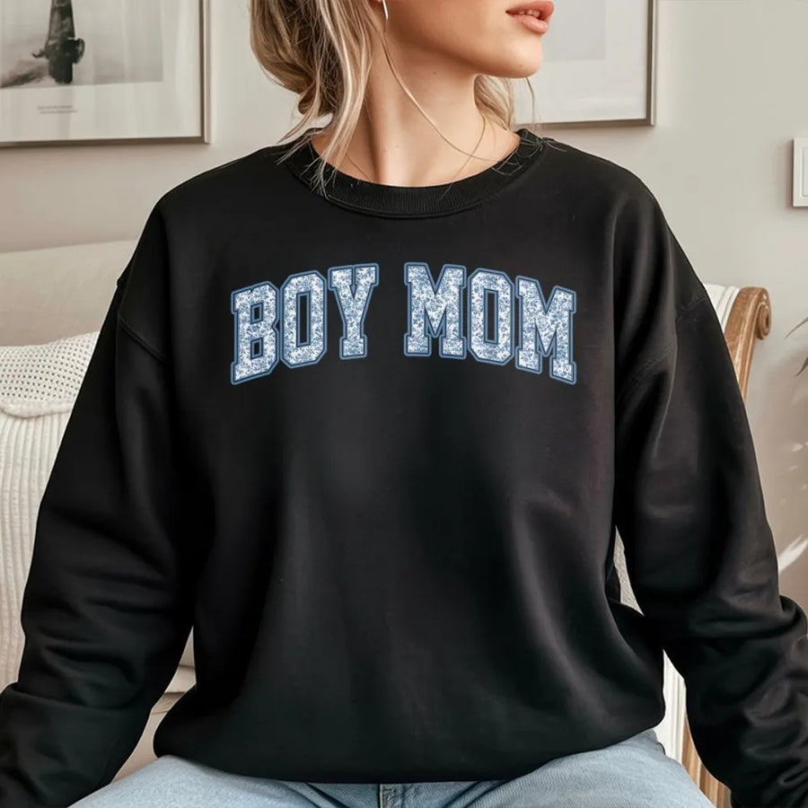 Boy Mom Sweatshirt | Vintage Toile Floral Varsity Letter | Premium Cotton Blend | Thoughtful Mother's Day 2026 Gift for New Mama