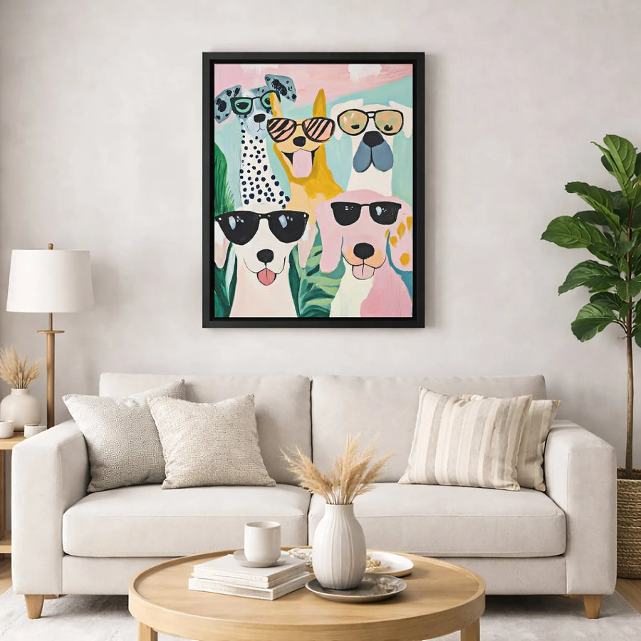 Colorful Dog Art Print | Funny Dogs Wearing Sunglasses Painting | Gallery-Quality 1.25 Inch Canvas | Premium Pet Lover Wall Decor