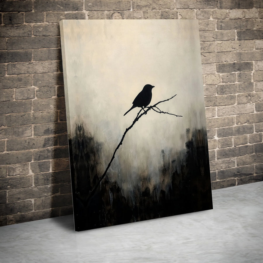 Bird Silhouette Abstract Wall Art | Moody Forest Minimalist Decor | 1.25 Inch Gallery Wrapped Canvas | Modern Neutral Home Living Room Gift