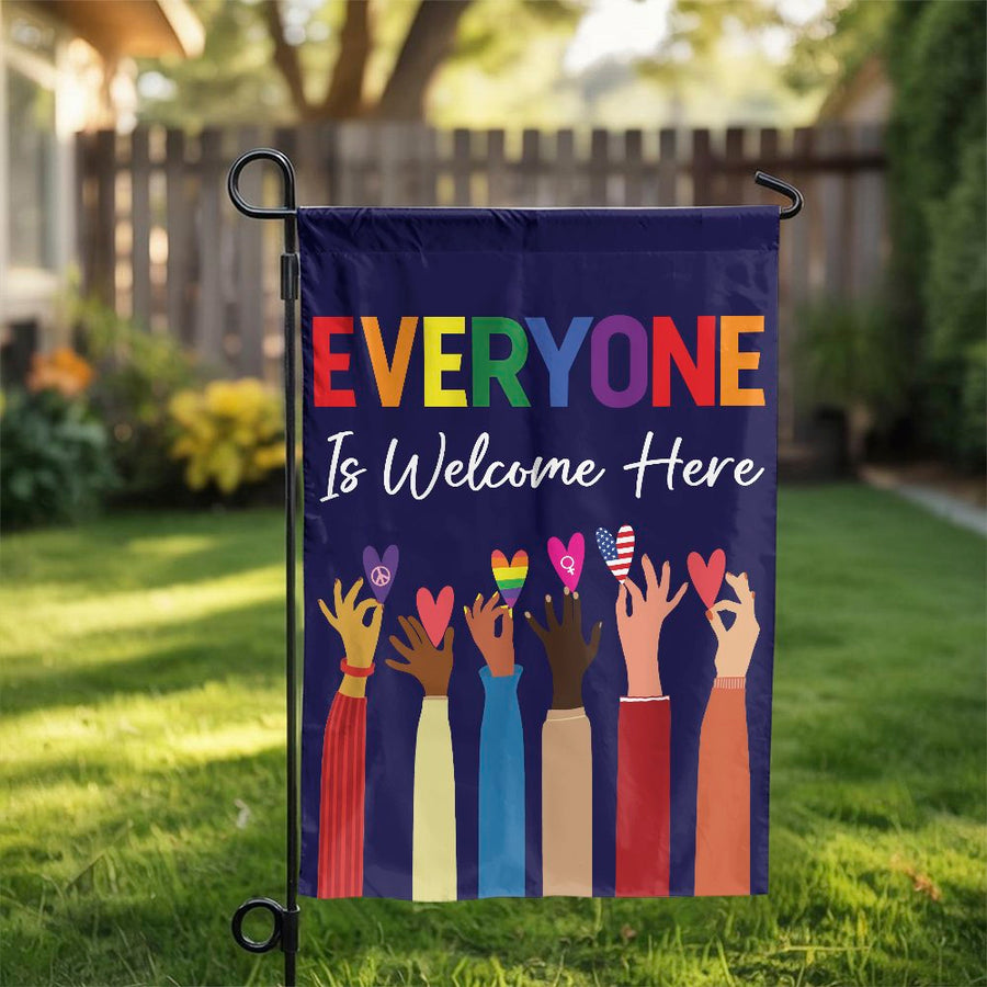 Everyone Is Welcome Here Garden Flag | Inclusive Diversity Yard Banner | Weather-Resistant Polyester | Outdoor Welcome Sign for Home Garden Decor