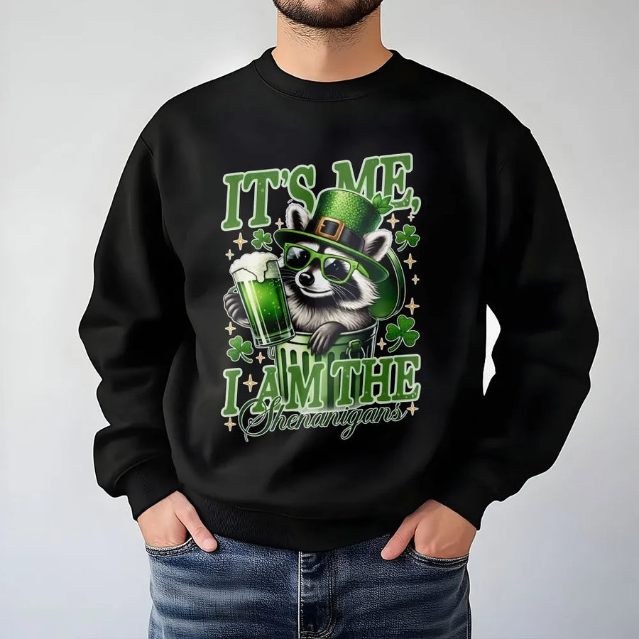It's Me I Am The Shenanigans St Patrick's Day Sweatshirt | Funny Raccoon Leprechaun Graphic | Premium Cotton Blend | Gift For Him And Her