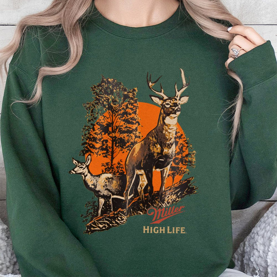 Vintage Miller High Life Deer Sweatshirt Retro Beer Ad Wildlife Scene,Classic Americana Hunting Sweatshirt With Buck