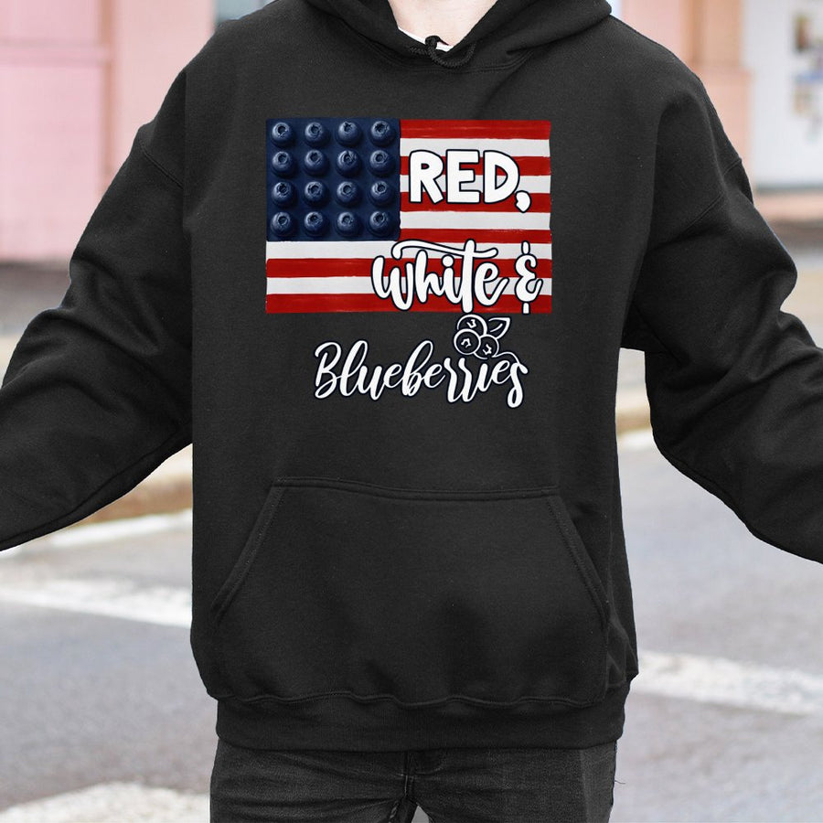 Red White and Blueberries Hoodie | Patriotic American Flag Graphic | Premium Cotton Blend | 4th of July Gift for Men and Women