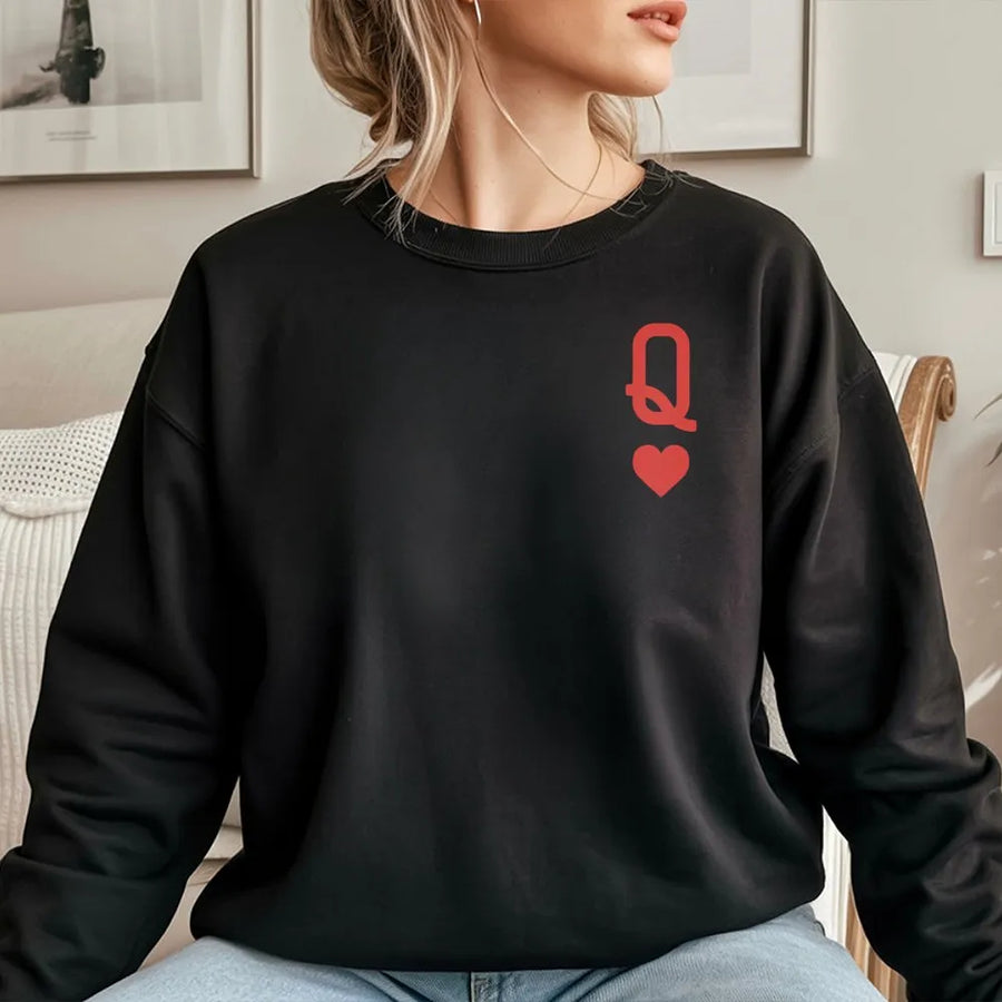 Queen Of Hearts Sweatshirt | Minimalist Playing Card Design | Premium Soft Cotton Blend | Aesthetic Graphic Gift For Her