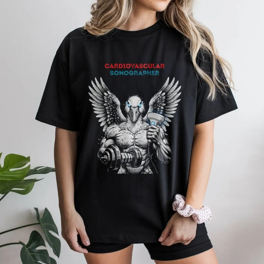 Cardiovascular Sonographer T-Shirt | Funny Muscular Bird Graphic | Premium Cotton Tee | Gift for Ultrasound Technician