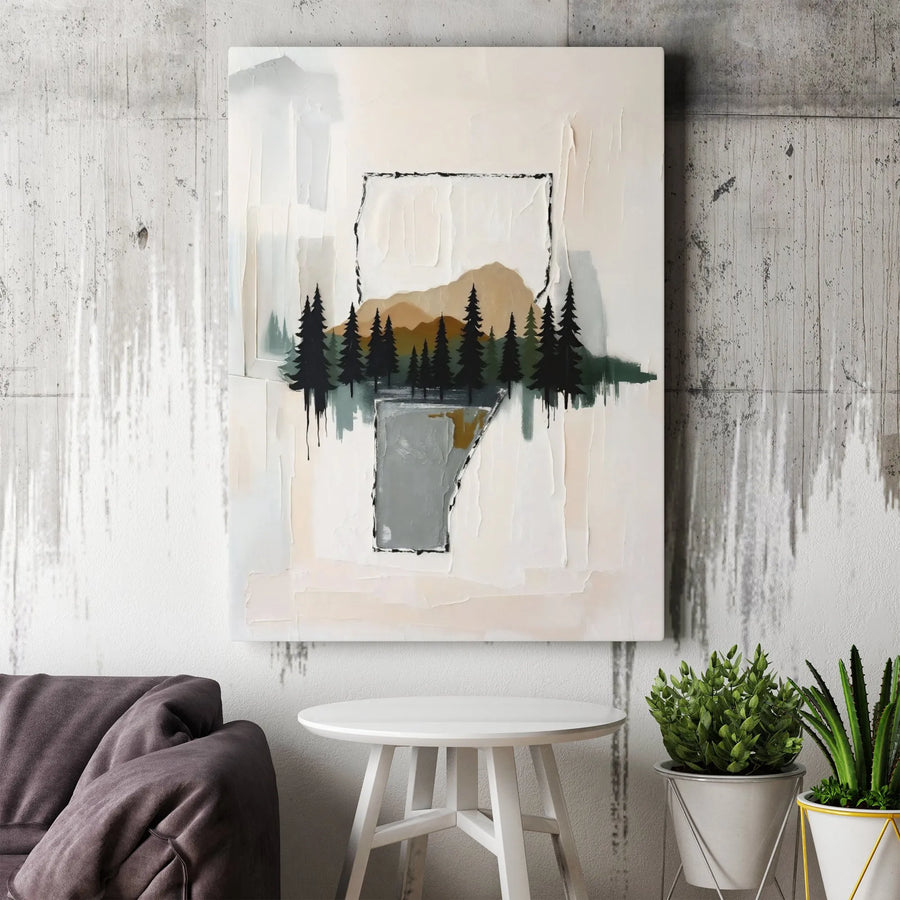 Arkansas State Outline Canvas | Abstract Mountain Pine Forest Art | Premium 1.25" Gallery Wrap | Modern Home Office Decor Wall Print