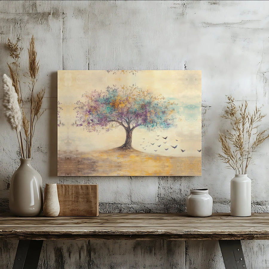 Abstract Tree of Life Canvas Print | Colorful Birds Wall Art | Premium 1.25-Inch Gallery Wrap | Home Office Decor Gift