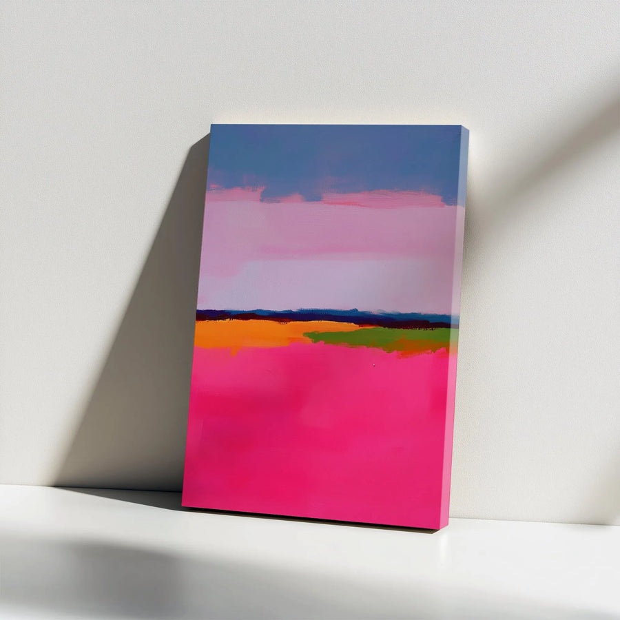 Abstract Landscape Canvas Wall Art | Bold Pink and Blue Color Block Painting | Premium Gallery Wrapped Print | Modern Living Room Decor