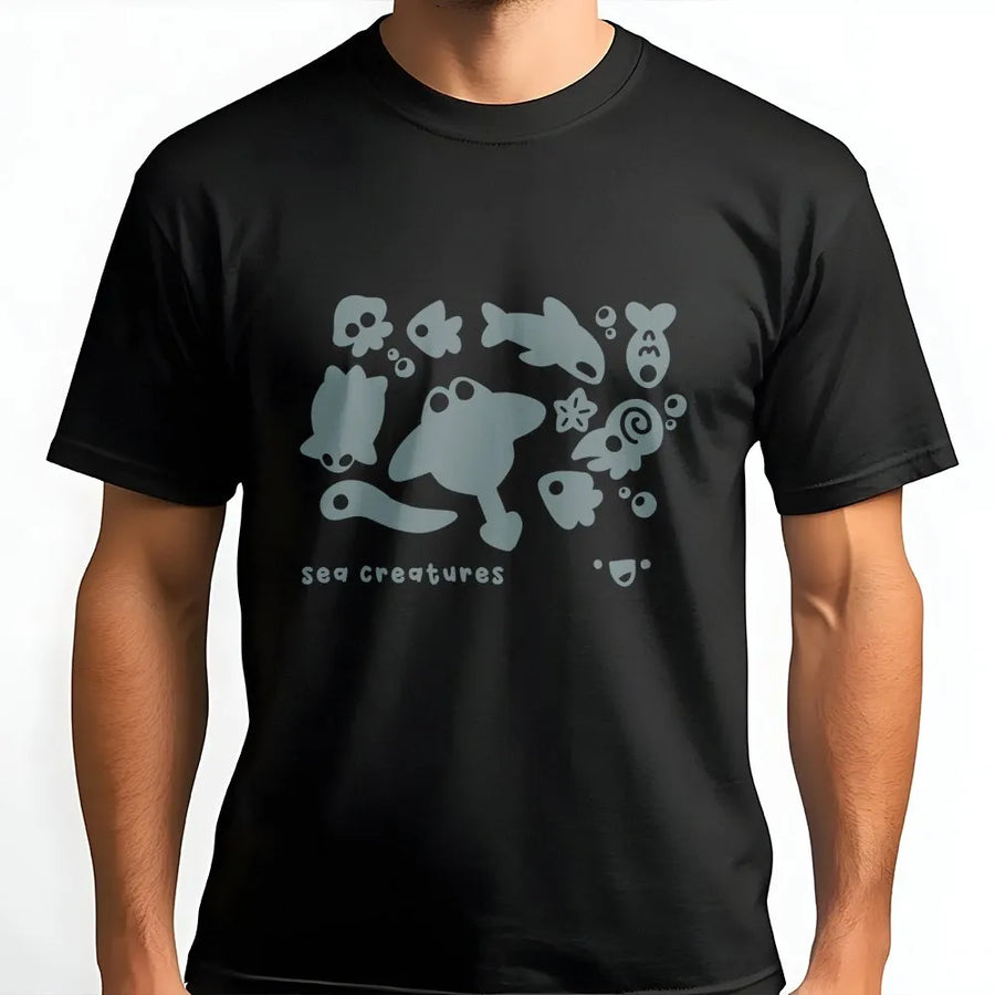 Sea Creatures T-Shirt | Cute Ocean Animals Graphic | Soft 100% Cotton Premium Tee | Unique Marine Life Gift for Nature Lovers