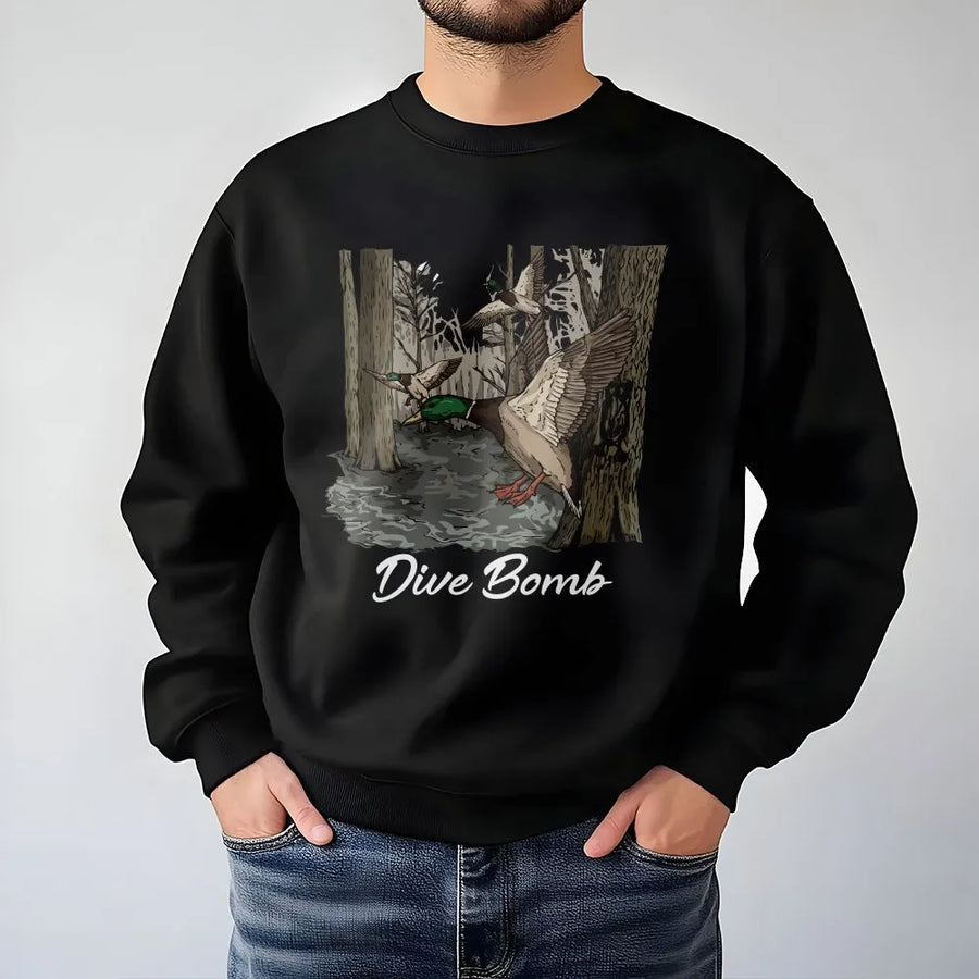 Dive Bomb Duck Hunting Sweatshirt | Funny Waterfowl Graphic Pullover | Premium Cotton Blend | Gift for Hunter and Outdoorsman
