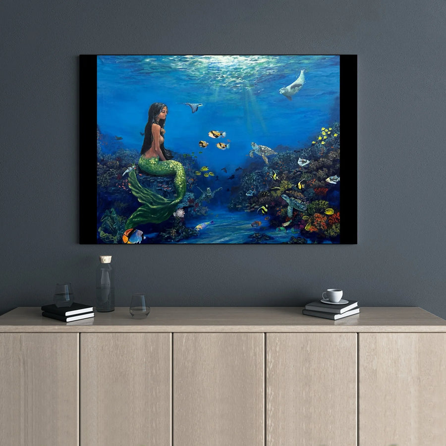 Mermaid Wall Art | Underwater Coral Reef Canvas | Premium Gallery Wrap Print | Fantasy Ocean Decor for Bedroom or Living Room