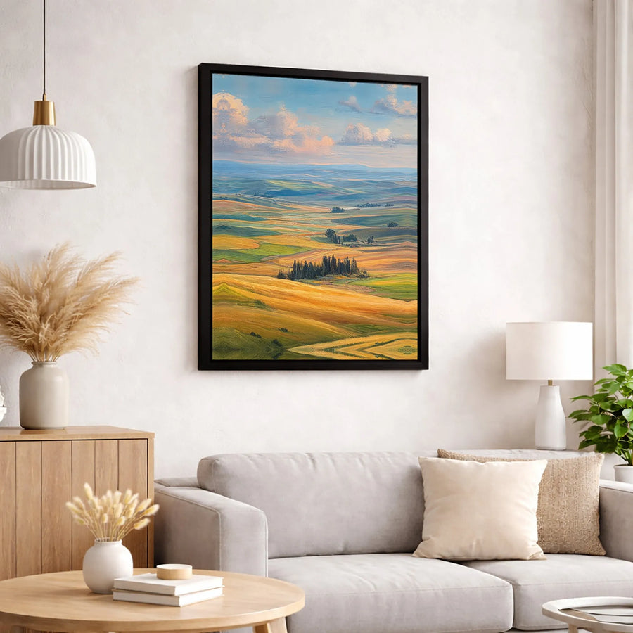 Tuscan Landscape Canvas Print | Rolling Golden Hills & Cypress Trees Wall Art | Premium Fade-Resistant Gallery Wrap | Modern Home Decor Gift