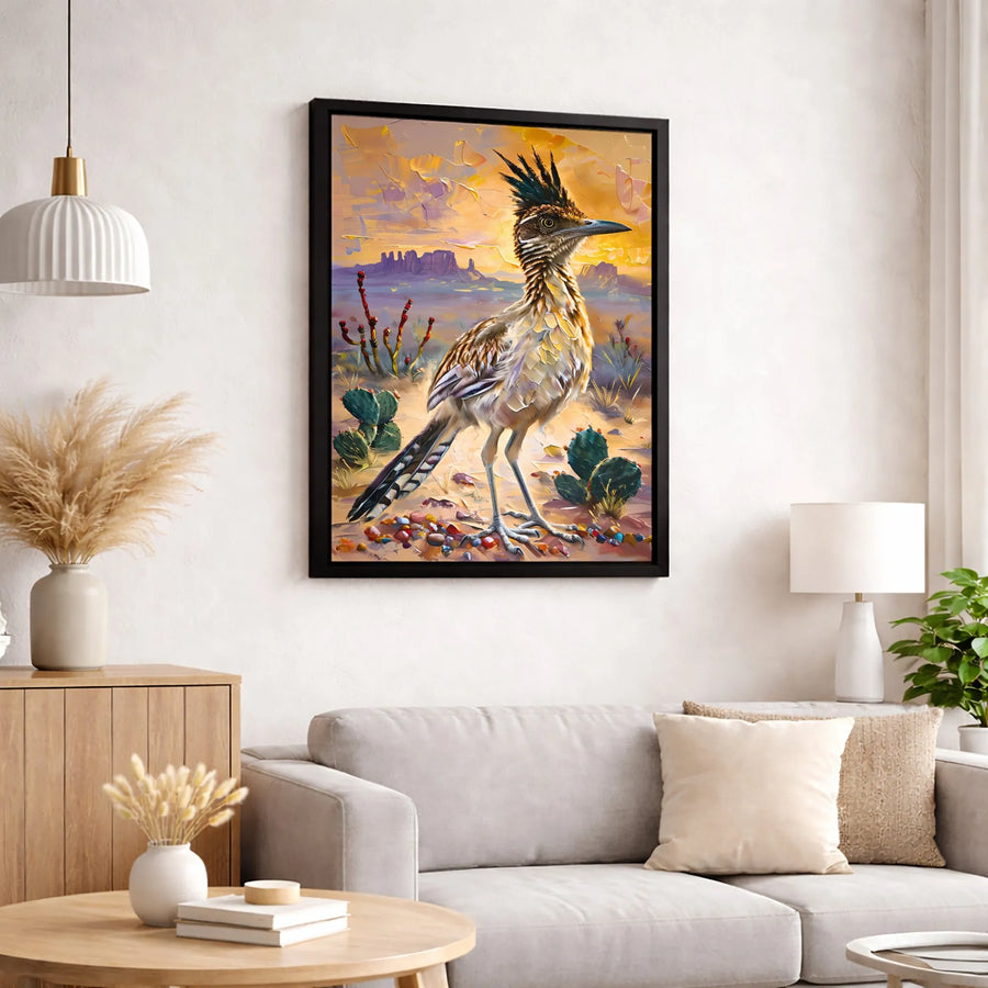 Roadrunner Wall Art | Desert Landscape Impasto Painting | Premium Gallery-Wrapped Canvas Print | Southwestern Home Decor Gift