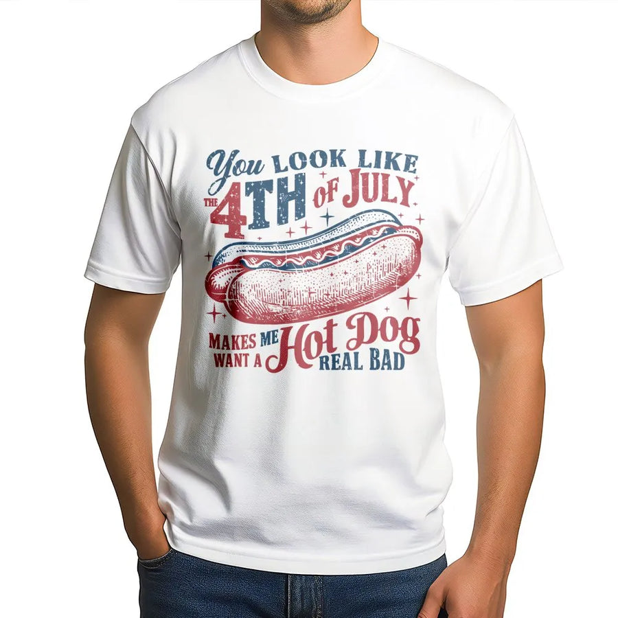 4th of July T-Shirt | Funny Hot Dog Lover Graphic Design | Premium Cotton Apparel | Patriotic Independence Day Gift for Men Women