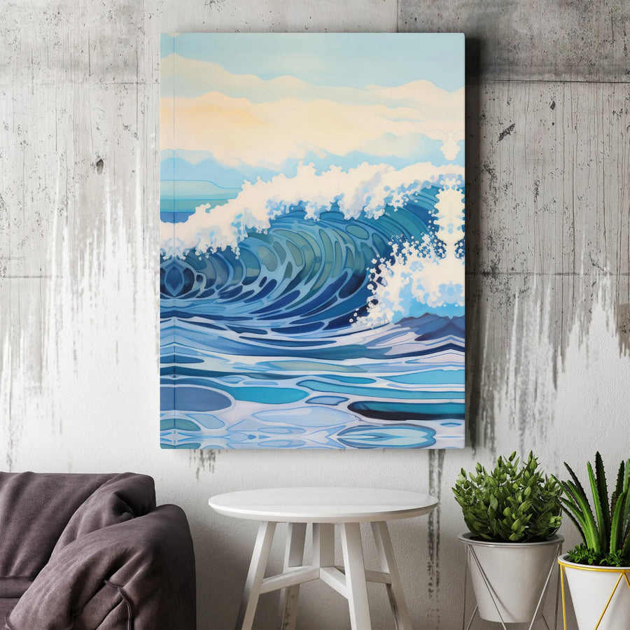 Ocean Wave Canvas Art | Stylized Seascape Painting | Premium Gallery Wrapped Canvas | Coastal Living Room Decor Gift