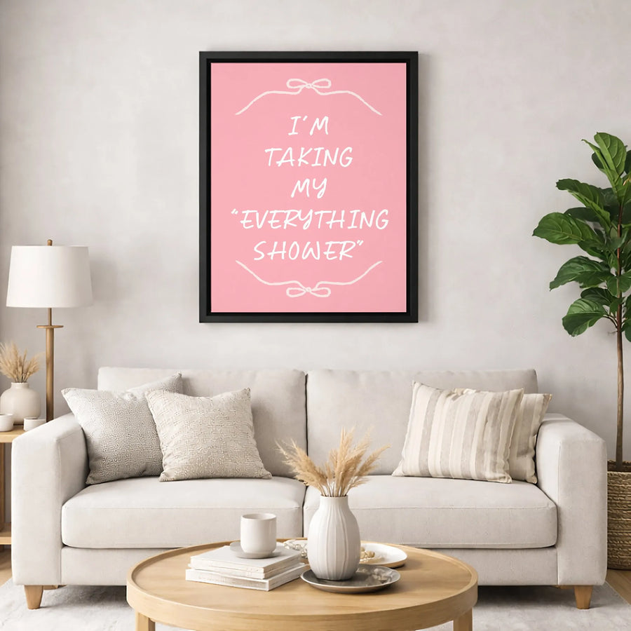 Everything Shower Wall Art | Trendy Pink Bathroom Decor with Bow Aesthetic | Premium Gallery Canvas | Cute Self-Care Gift for Her