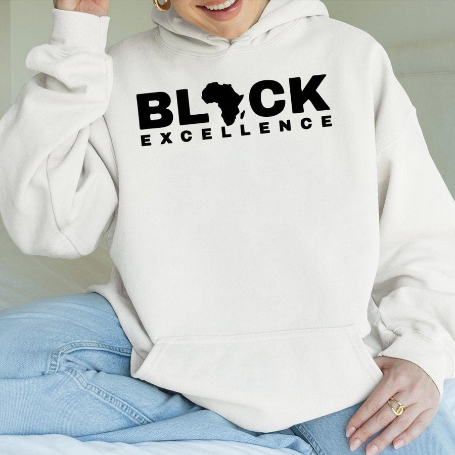 Black Excellence Hoodie | African Map Graphic Typography | Premium Cotton Blend Pullover | Empowerment Apparel Gift for Men and Women