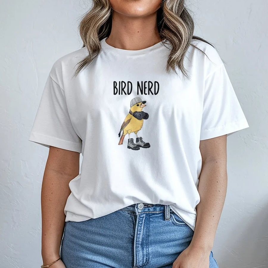 Bird Nerd T-Shirt | Funny Bird with Binoculars Graphic | Premium Cotton Blend | Gift for Bird Watcher & Twitcher