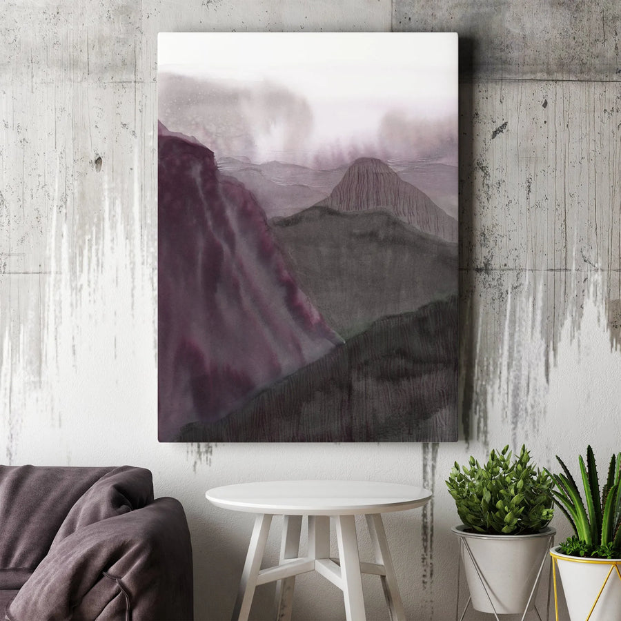 Mount Rainier Watercolor Landscape Vertical Canvas | Abstract Purple Mountain Wall Art Print | Premium 1.25-Inch Thick Gallery Wrap | Modern Home Decor Gift for Nature Lovers