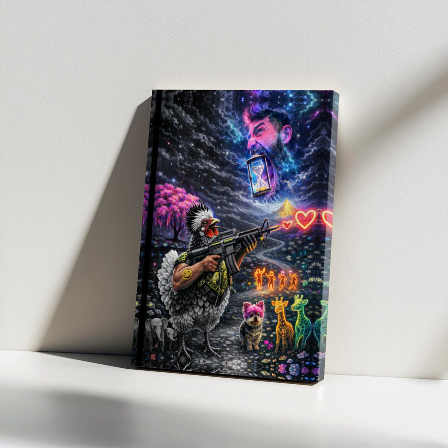 Surreal Rooster Canvas Art | Psychedelic Fantasy Warrior Wall Decor | Premium 1.25" Gallery Wrap | Unique Gift for Trippy Art Lovers