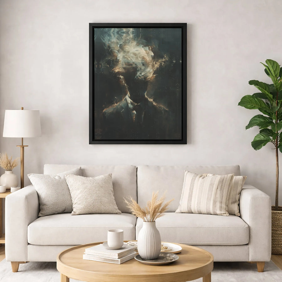 Surreal Smoking Man Canvas Wall Art | Dark Abstract Silhouette Portrait | Gallery Quality 1.25 Inch Wrap | Modern Office Decor Gift