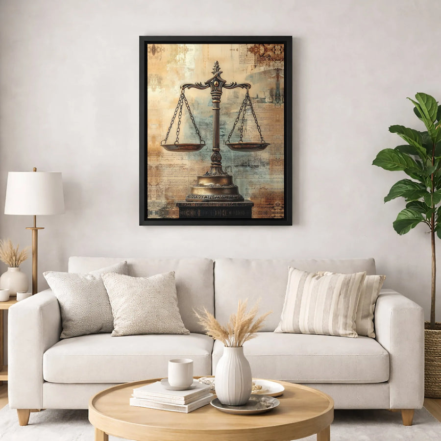 Scales of Justice Wall Art | Vintage Manuscript Law Office Decor | Premium Fade-Resistant Canvas | Professional Lawyer Gift