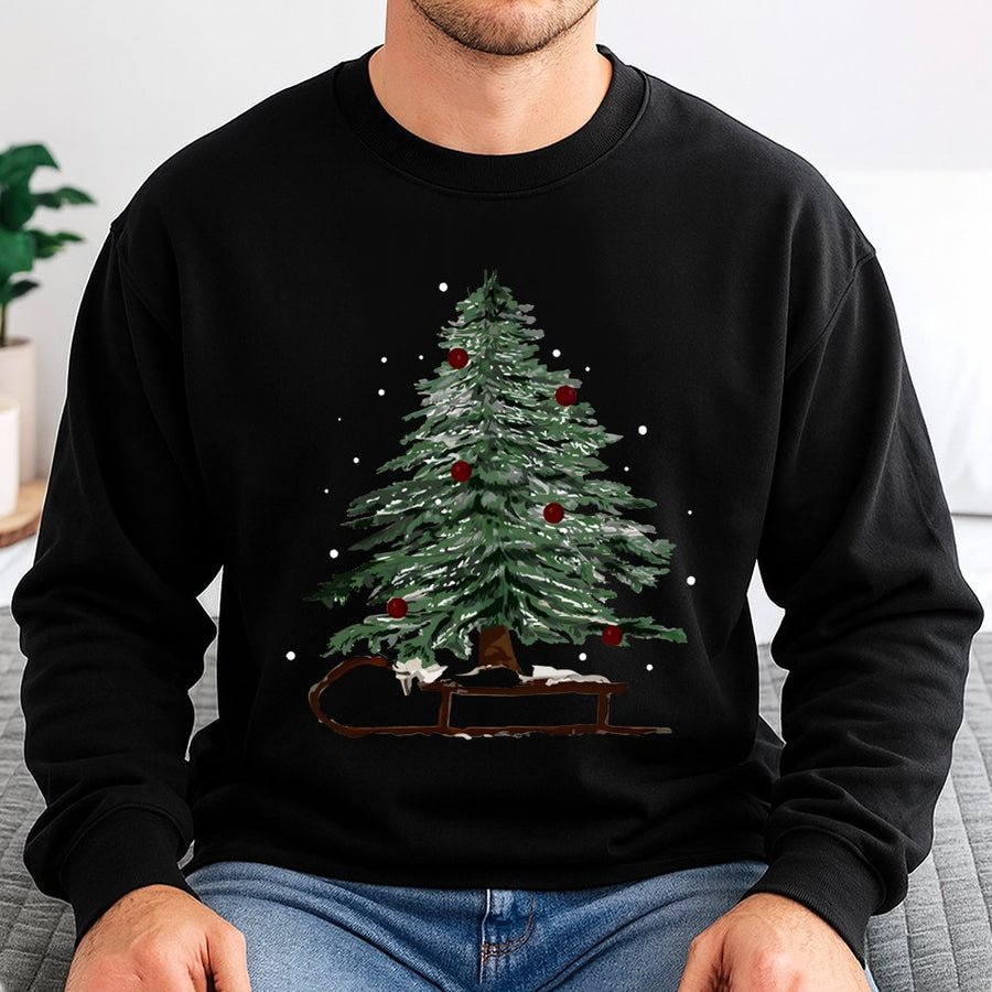 Christmas Tree Sweatshirt | Festive Winter Sleigh Graphic | Premium Cotton-Poly Blend | Cozy Holiday Gift for Women and Men