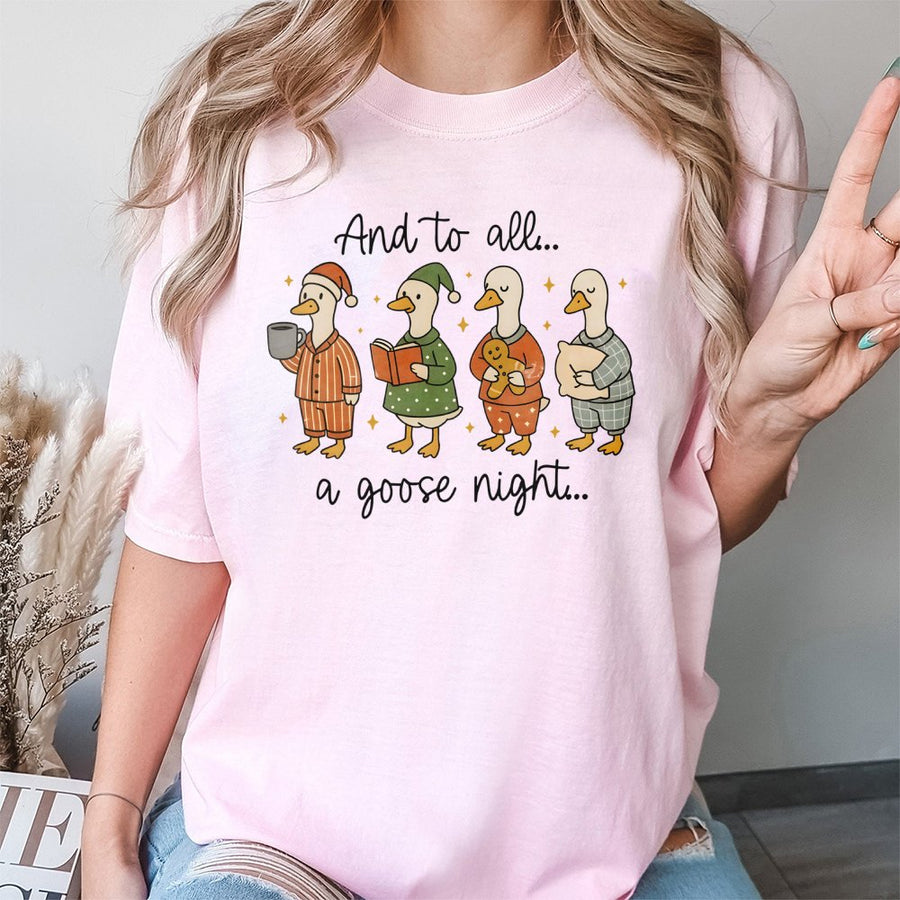 And To All A Goose Night T-Shirt | Funny Christmas Pajama Geese Graphic | 100% Cotton Premium Tee | Cute Holiday Gift For Bird Lovers
